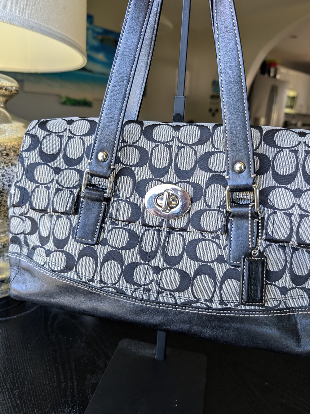 Coach Signature Canvas Shoulder Bag in Black and Gray